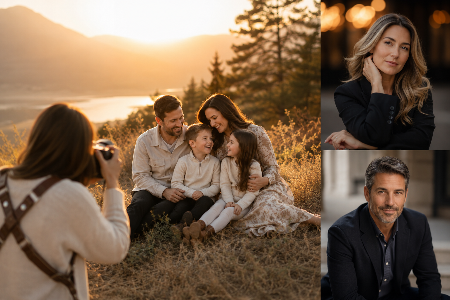 Family portrait session during golden hour